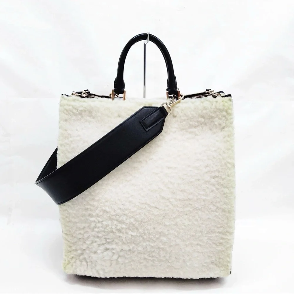JIL SANDER Quiet Luxury Rare Leather-Trimmed Shearling Tote Bag W Shoulder Strap